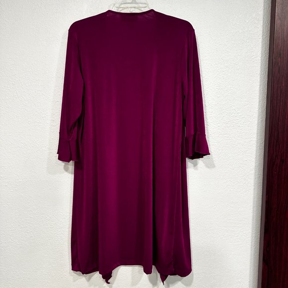 Carolyn Strauss Open Front Duster Knee Length Stretch Ruffled Raspberry Size Med - Picture 2 of 8